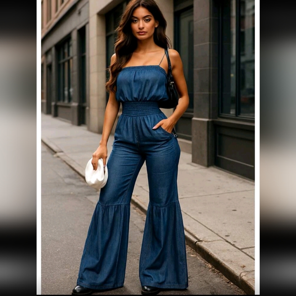 Stylish Blue Chambrey Jumpsuit